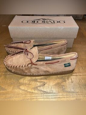 Colorado Tan Leather Moccasin Hard Rubber Sole Slip-On Shoes Medium M